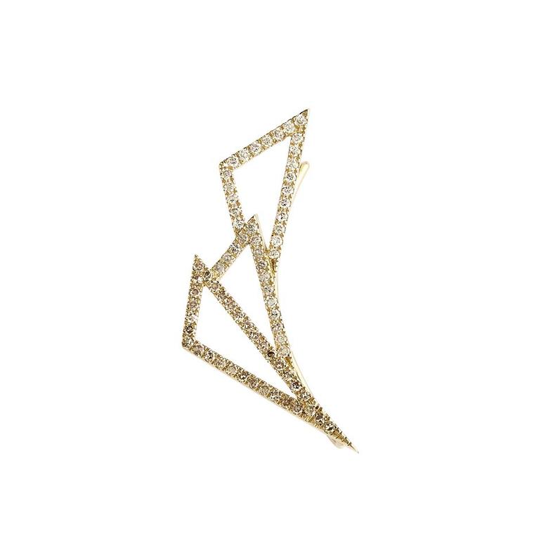Lito Daisy single earring in yellow gold with white, grey and brown diamonds.